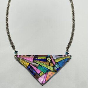 Large Dichroic Triangle Pendant Necklace Multicolor Art Shapes